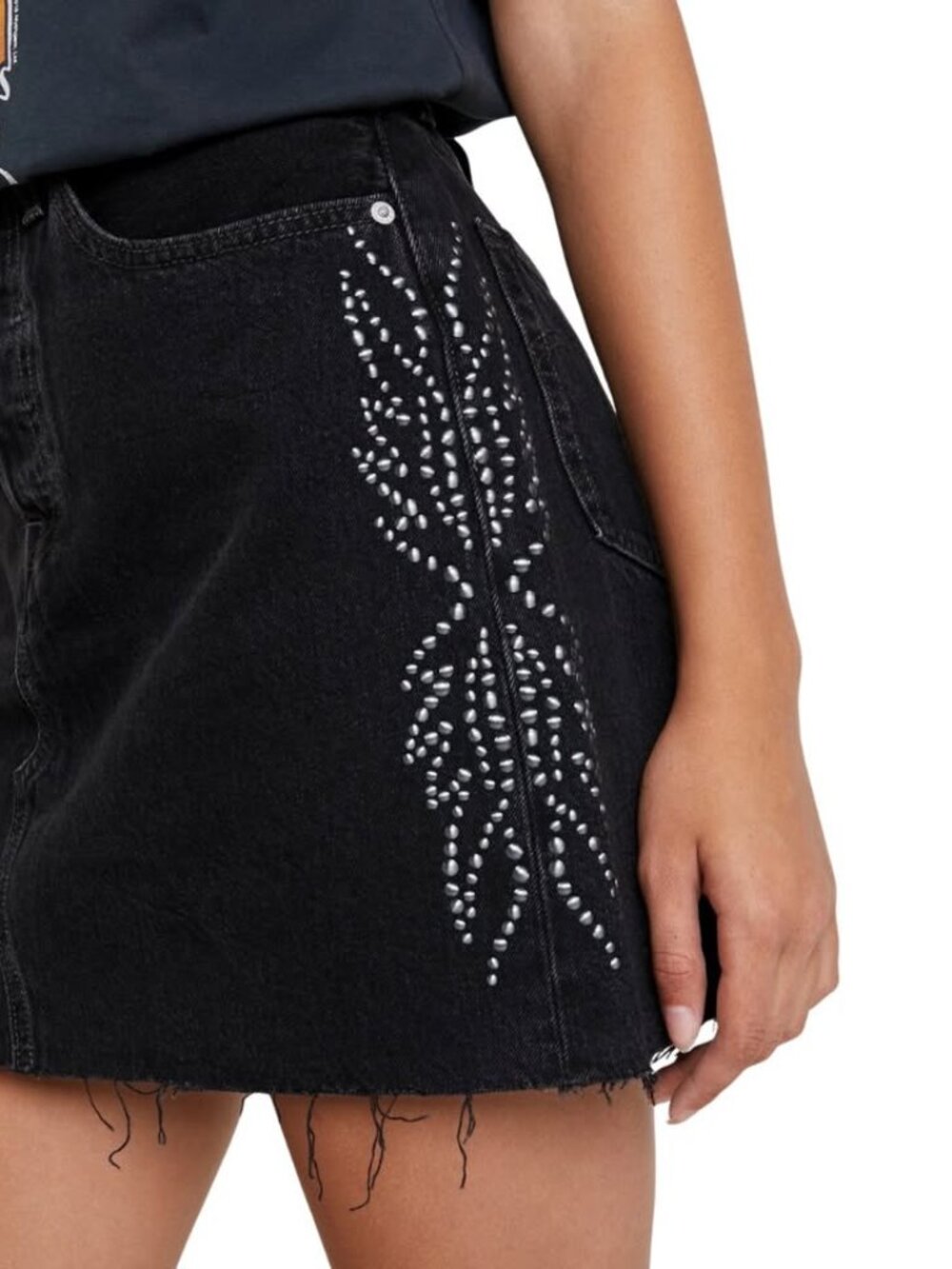Levi's High Rise Deconstructed Studded Icon Denim Mini Skirt | Size 29